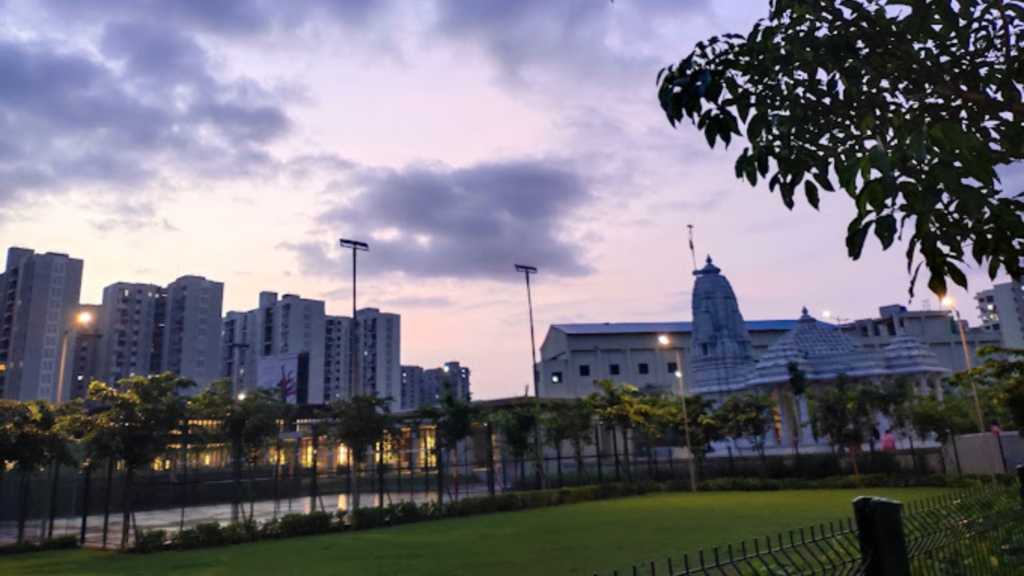Temple and Garden in the Evening at Lodha Crown Taloja